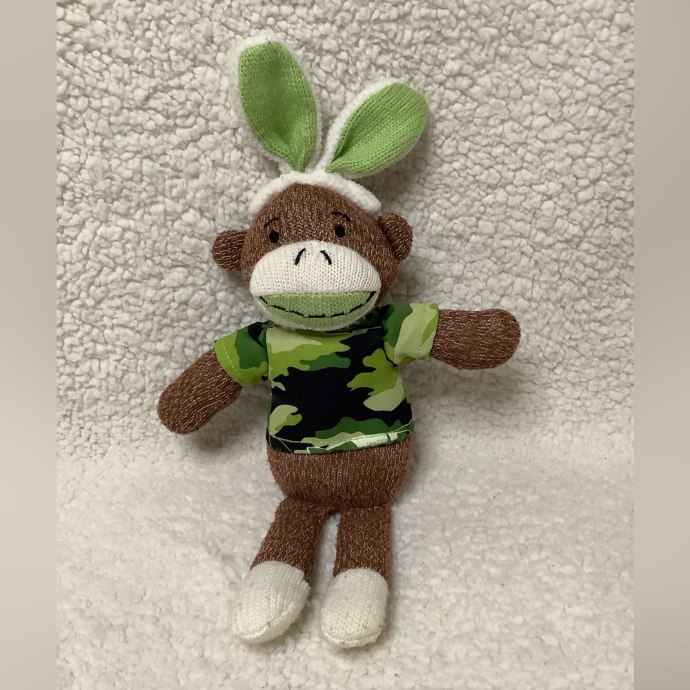 Sock Monkey with Camo Shirt and Bunny Ears